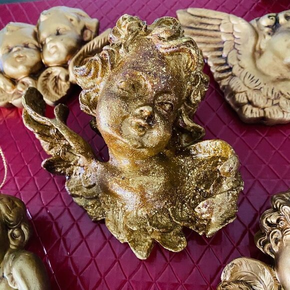 Vintage Gold Resin and Porcelain Cherub Ornaments Lot of 5 - Picture 7 of 7